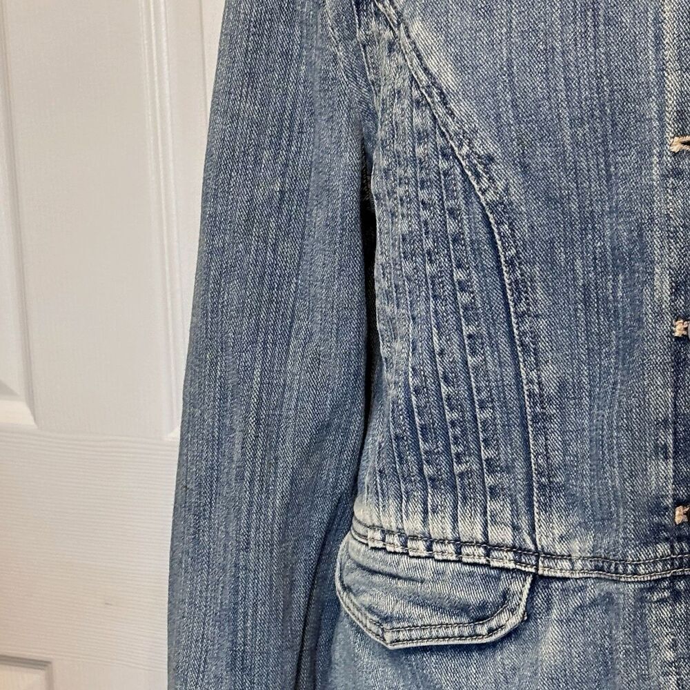 J. JILL VINTAGE Button Down Two Pocket Pleated Classic Blue DENIM JACKET Size M - Picture 3 of 16